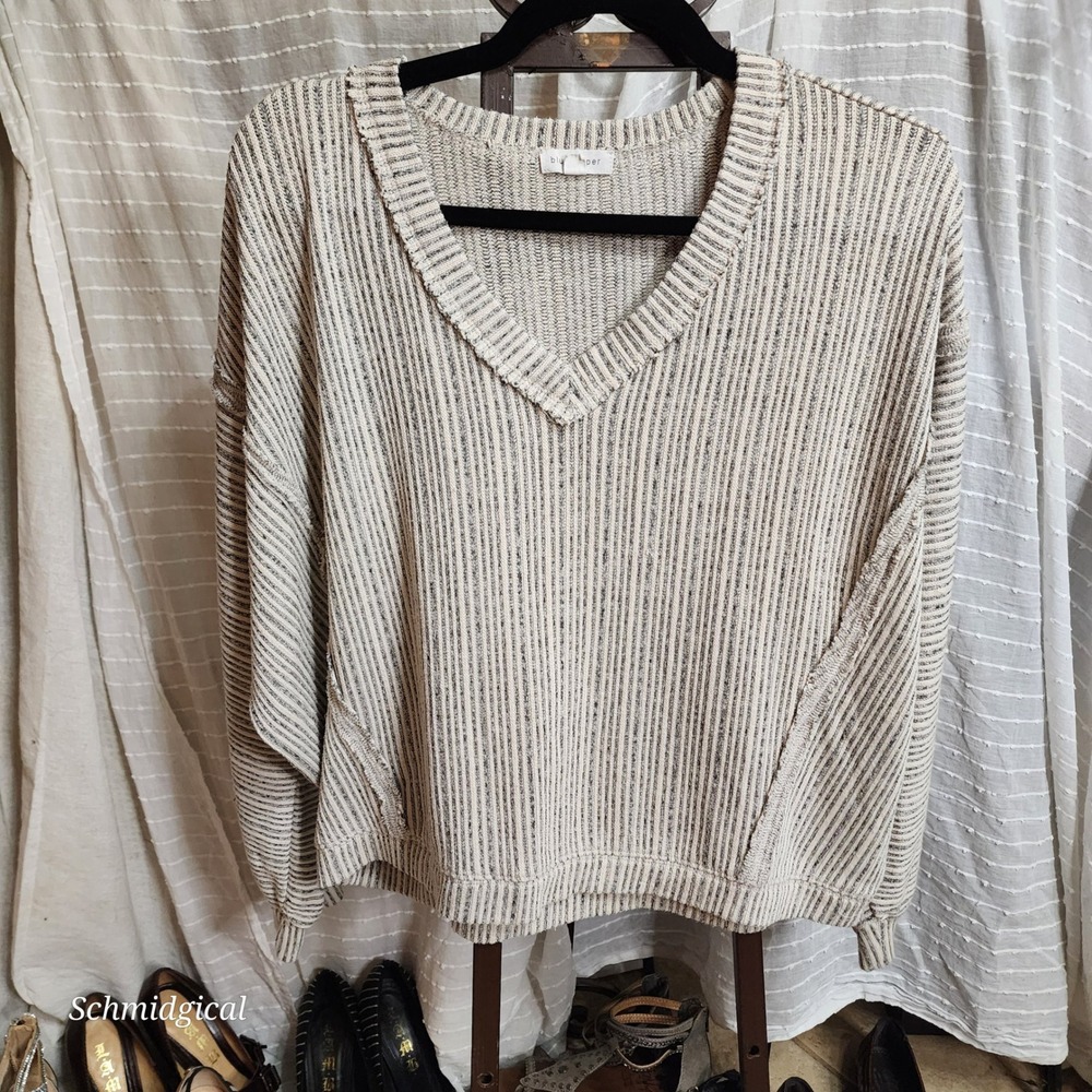 Blu Pepper Anthrpologie Womens Ribbed V-Neck‎ Sweater Cream Lagenlook Pullover